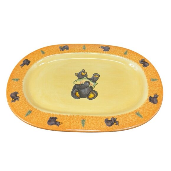 Bearfoots Bear Trout Oval Plate Platter Dish Jeff Fleming from Big Sky Carvers - Picture 1 of 13